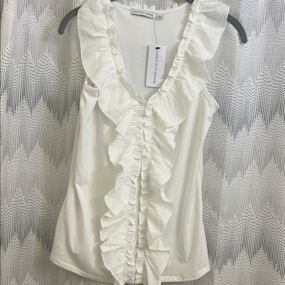 Notations Women's Elegant White Ruffle Blouse
